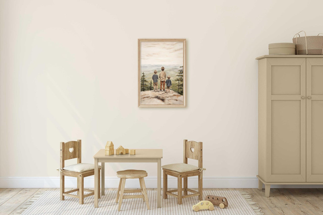 Three Brothers Mountain Print – Sibling Boys Room Wall Decor