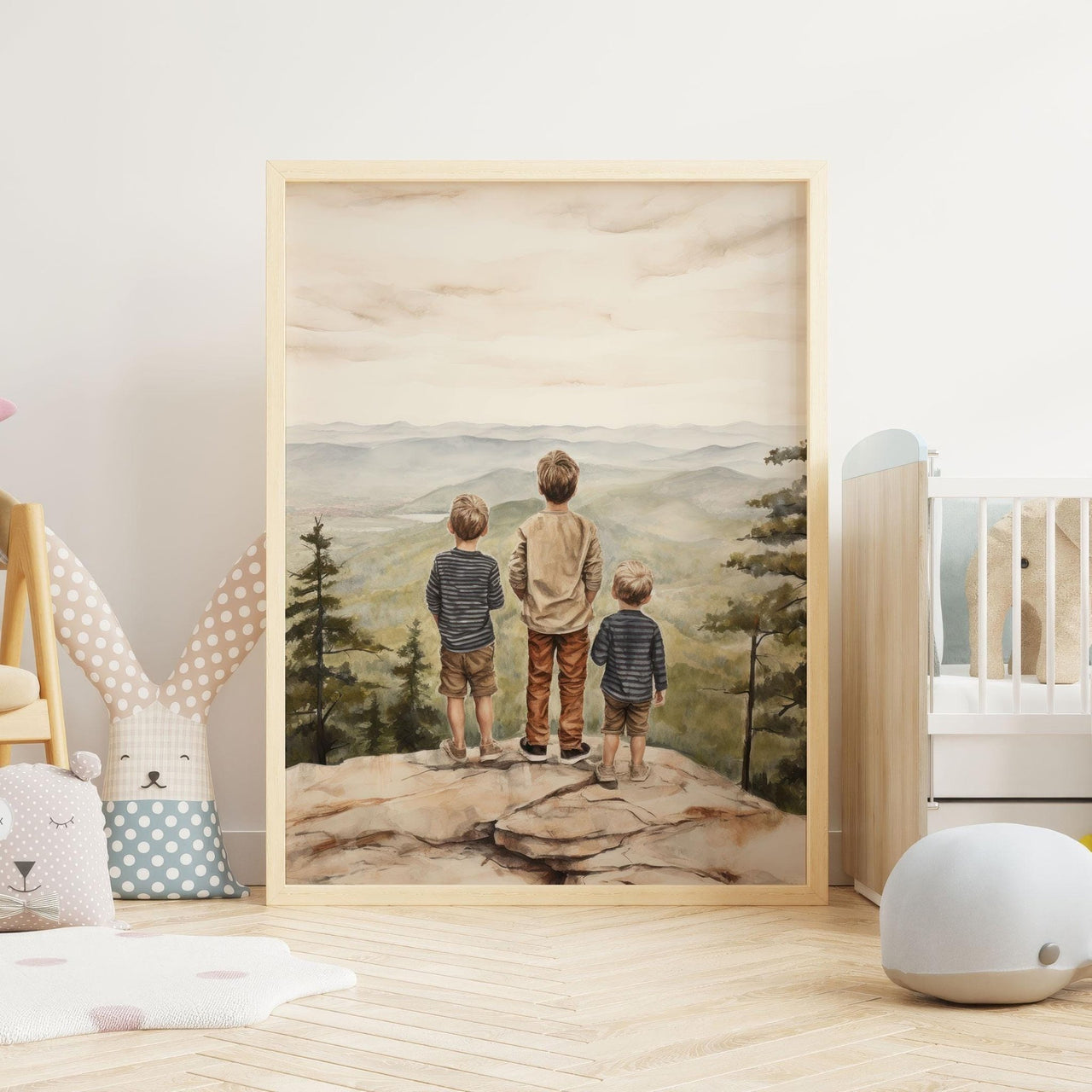 Three Brothers Mountain Print – Sibling Boys Room Wall Decor