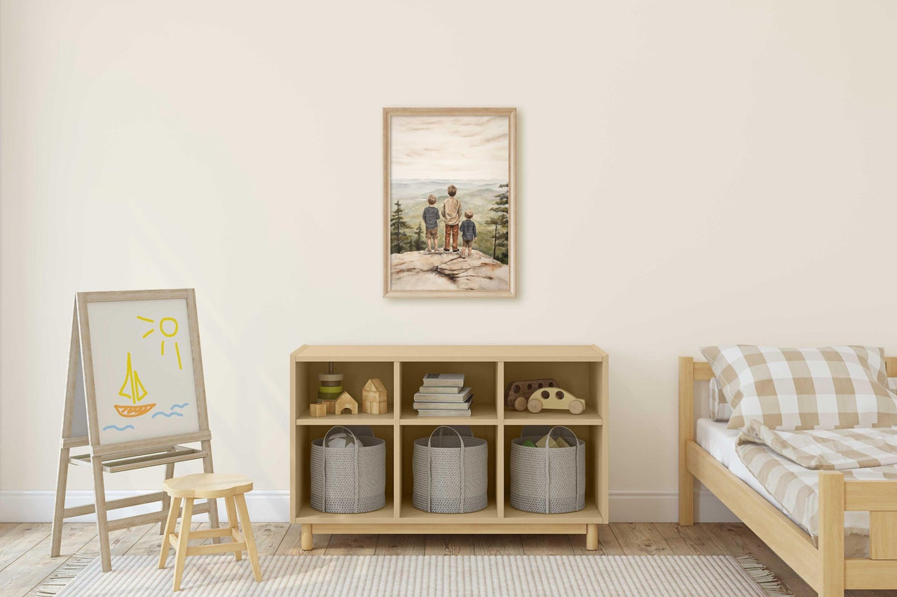 Three Brothers Mountain Print – Sibling Boys Room Wall Decor