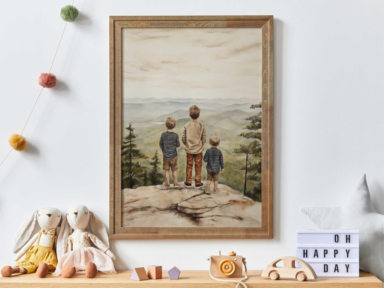 Three Brothers Mountain Print – Sibling Boys Room Wall Decor