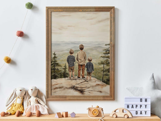 Brother Room Decor, Brothers Bedroom, Three Brothers Painting, Best Friends, Adventure Nursery, Shared Brother Room, PRINTABLE Boy Wall Art - My Store