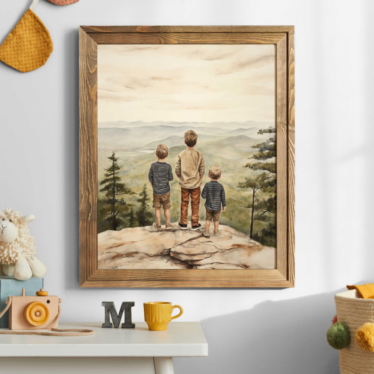 Three Brothers Mountain Print – Sibling Boys Room Wall Decor