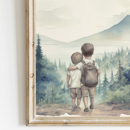 Brother Room Decor, Two Brothers Print, Forest and Mountain Art - WildfieldPrints