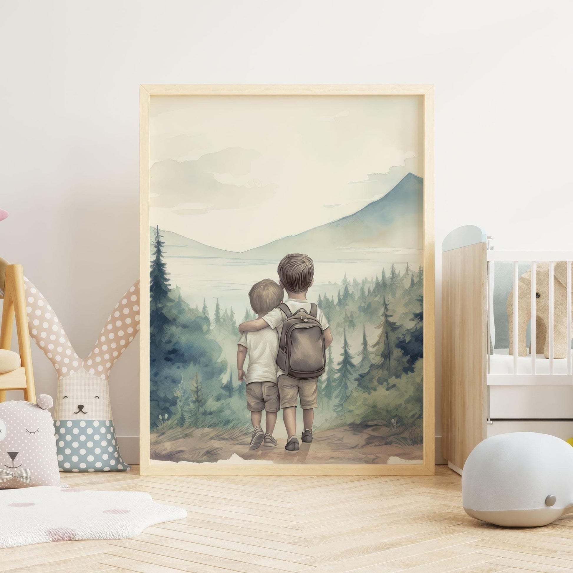 Brother Room Decor, Two Brothers Print, Forest and Mountain Art - WildfieldPrints