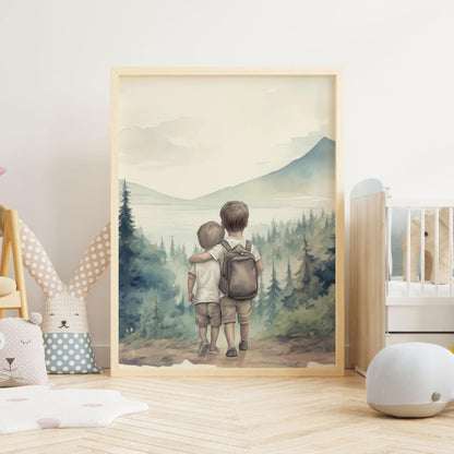 Brother Room Decor, Two Brothers Print, Forest and Mountain Art - WildfieldPrints