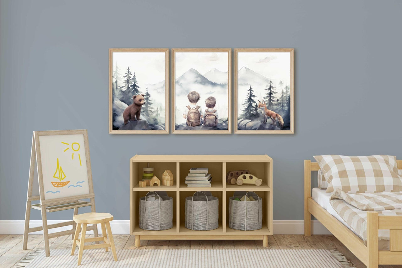 Woodland Adventure Wall Art – Animal Kids Room Print • Set of 3