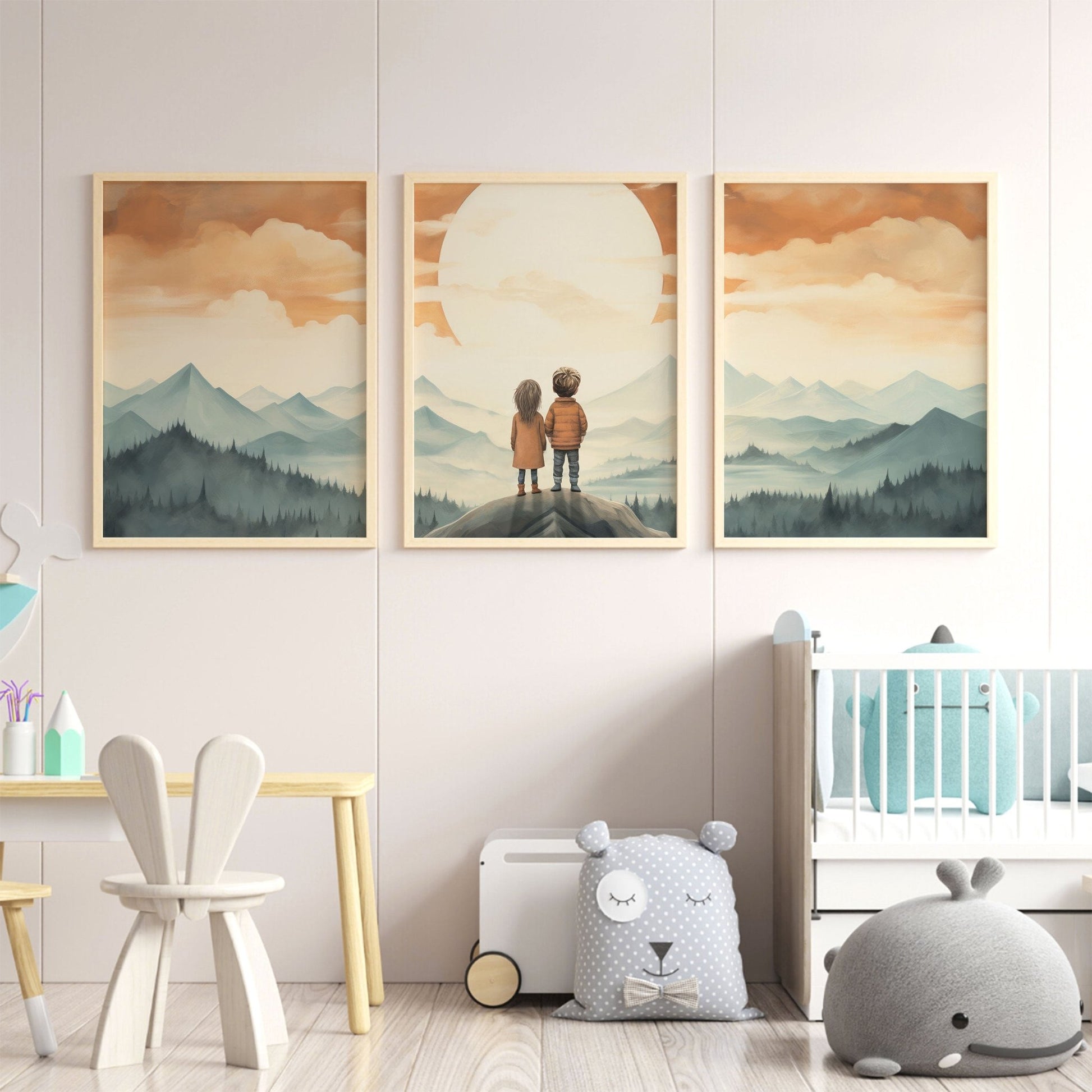 Brother & Sister Adventure Triptych Prints, Vintage Sibling Wall Decor - WildfieldPrints
