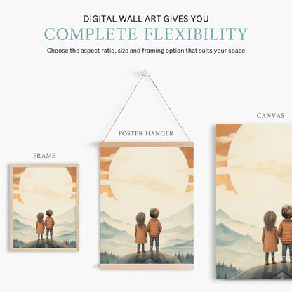 Brother & Sister Adventure Triptych Prints, Vintage Sibling Wall Decor - WildfieldPrints