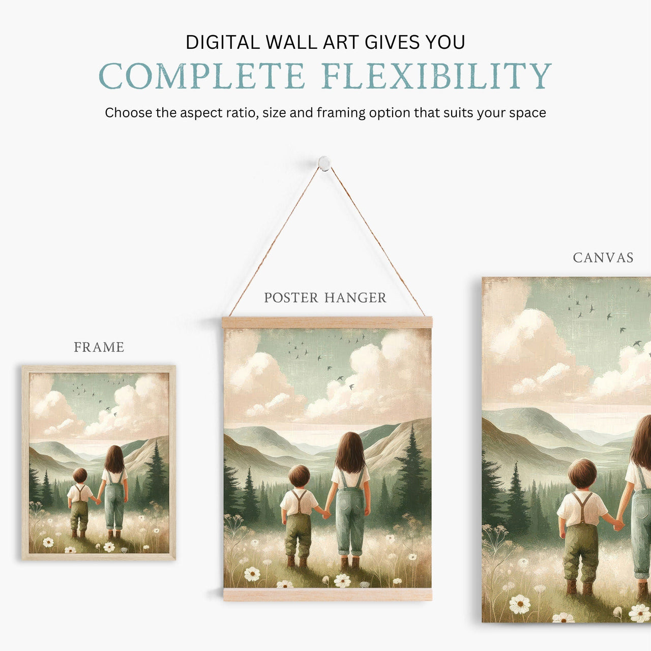 Siblings Adventure Wall Art – Family Nursery Print