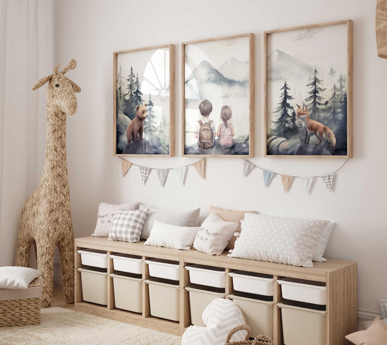 Brother & Sister Wall Art – Siblings Adventure Nursery Print • Set of 3