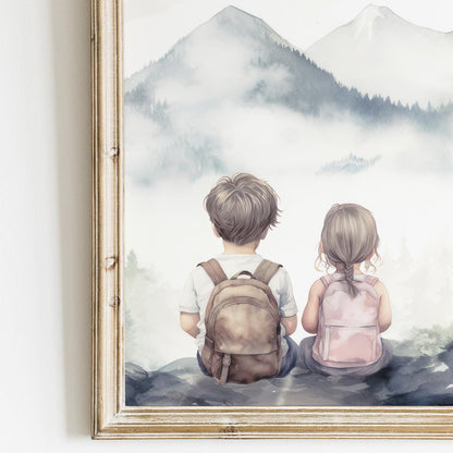 Brother & Sister Wall Art, Adventure Mountain Decor, Siblings Prints - WildfieldPrints