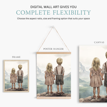 Brother & Sister Wall Art, Adventure Nursery Decor, Kids Art - WildfieldPrints
