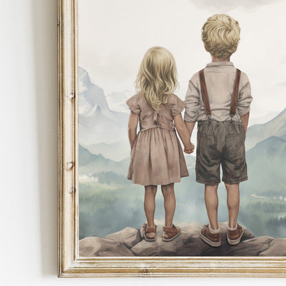 Brother & Sister Wall Art, Adventure Nursery Decor, Kids Art - WildfieldPrints