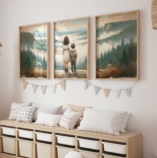 Brother & Sister Wall Art, Boy and Girl Print, Adventure Decor - WildfieldPrints
