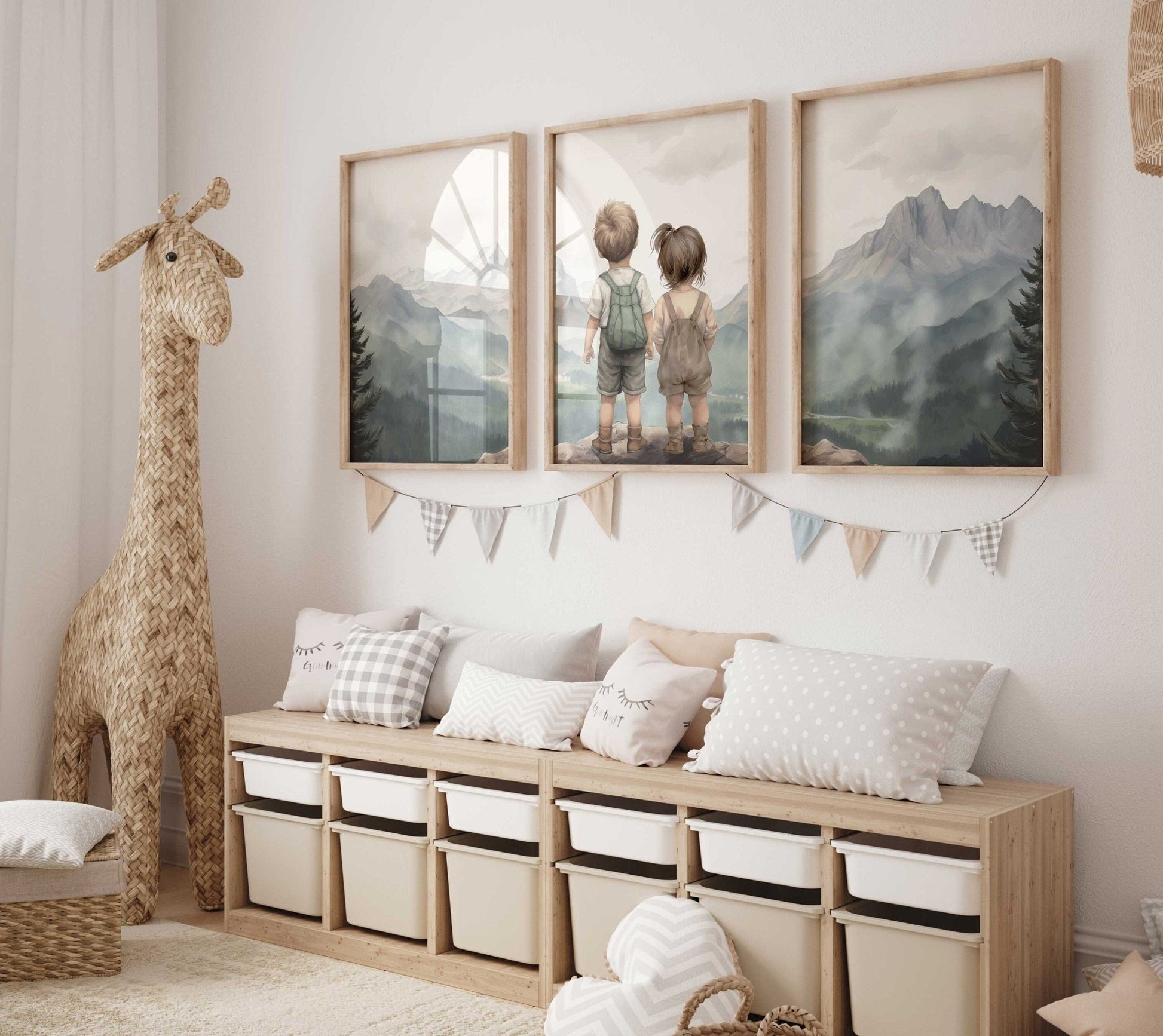 Brother & Sister Wall Art, Boy and Girl Prints, Mountain Decor - WildfieldPrints