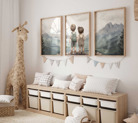 Brother & Sister Wall Art, Boy and Girl Prints, Mountain Decor - WildfieldPrints