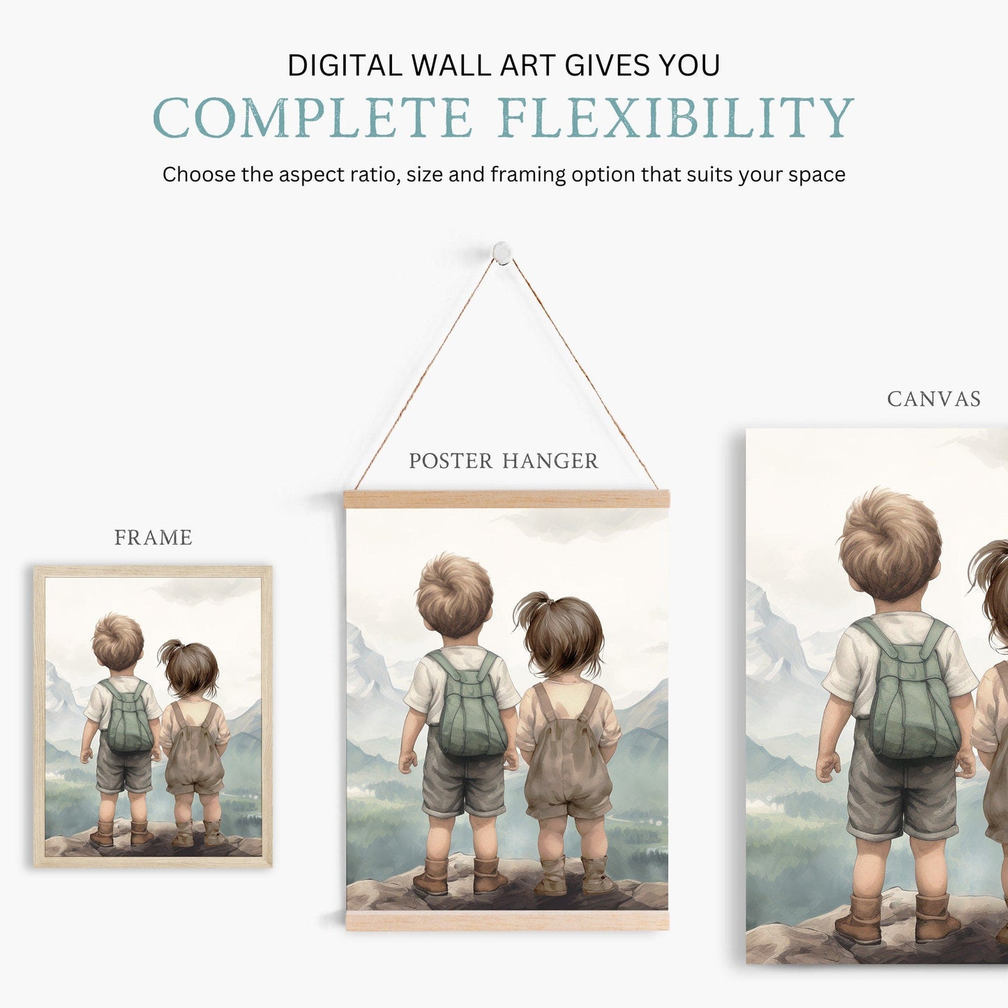 Brother & Sister Wall Art, Boy and Girl Prints, Mountain Decor - WildfieldPrints