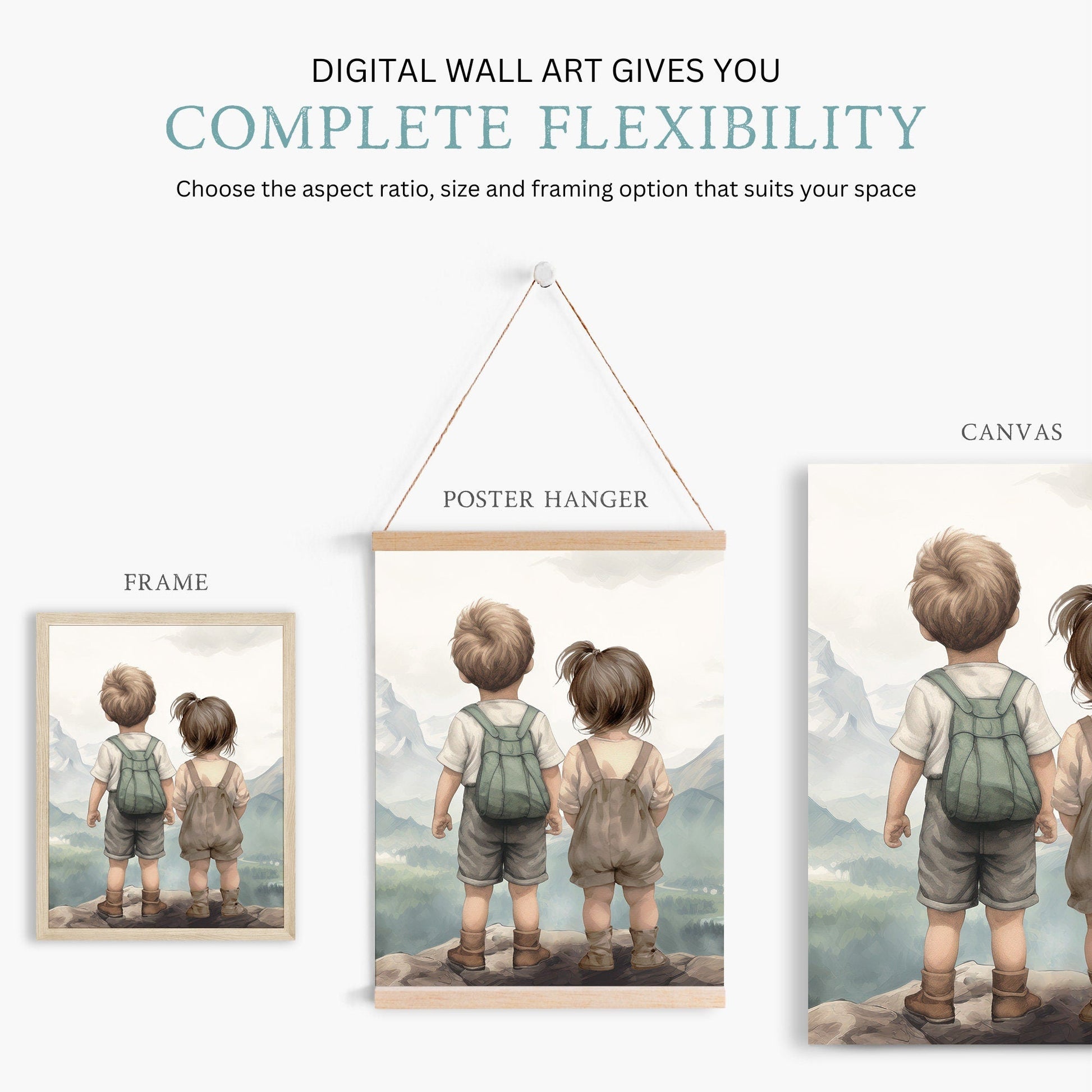 Brother & Sister Wall Art, Boy and Girl Prints, Mountain Decor - WildfieldPrints
