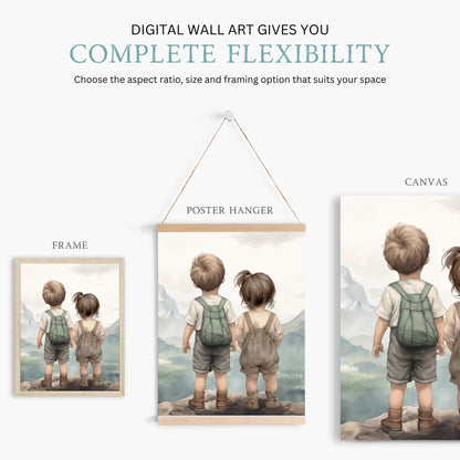Brother & Sister Wall Art, Boy and Girl Prints, Mountain Decor - WildfieldPrints