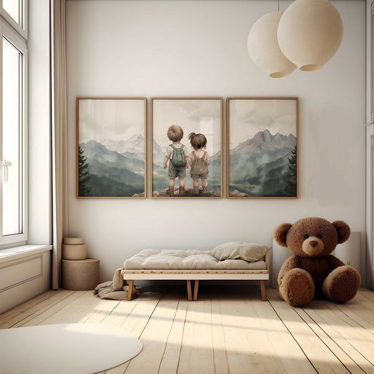 Brother & Sister Wall Art – Siblings Nursery Print • Set of 3