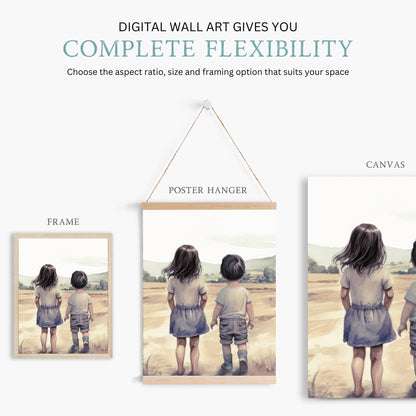 Brother & Sister Wall Art, Farmhouse Nursery Decor, Sibling Portrait - WildfieldPrints