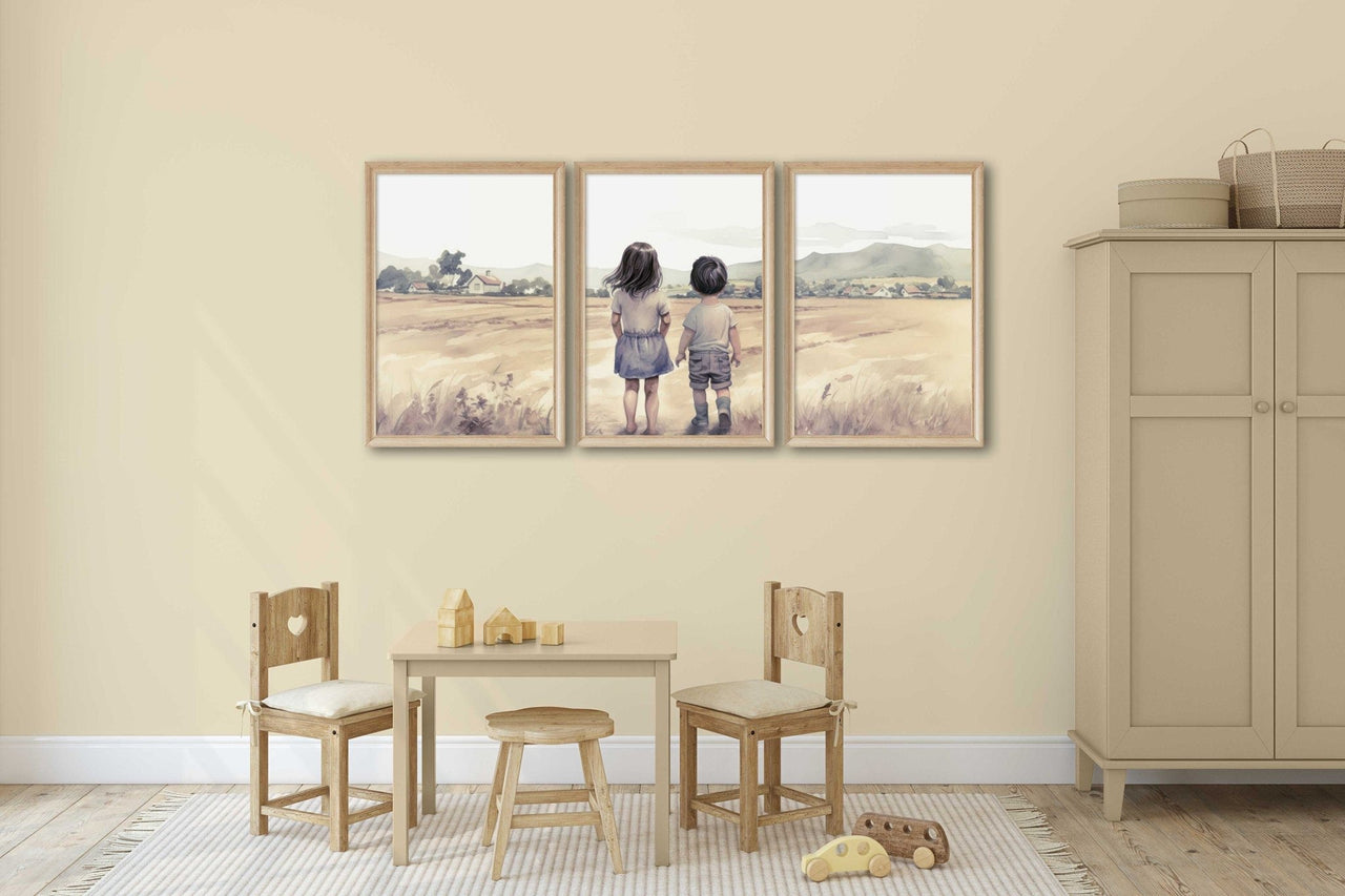 Brother and Sister Wall Art – Farm Nursery Print for Kids Room • Set of 3