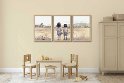 Brother & Sister Wall Art, Farmhouse Nursery Decor, Sibling Portrait - WildfieldPrints