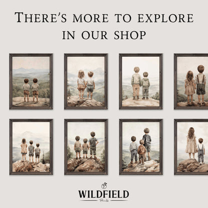 Brother & Sister Wall Art, Sibling Adventure Decor, Mountain Nursery Print - WildfieldPrints