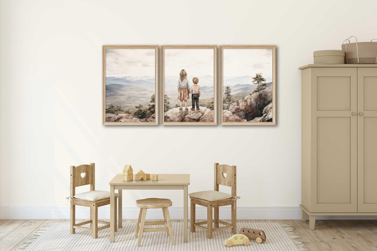 Brother & Sister Wall Art – Sibling Nursery Print for Kids Room • Set of 3