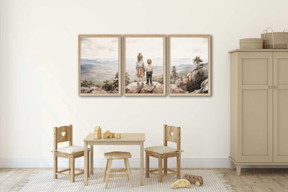 Brother & Sister Wall Art, Sibling Adventure Decor, Mountain Nursery Print - WildfieldPrints
