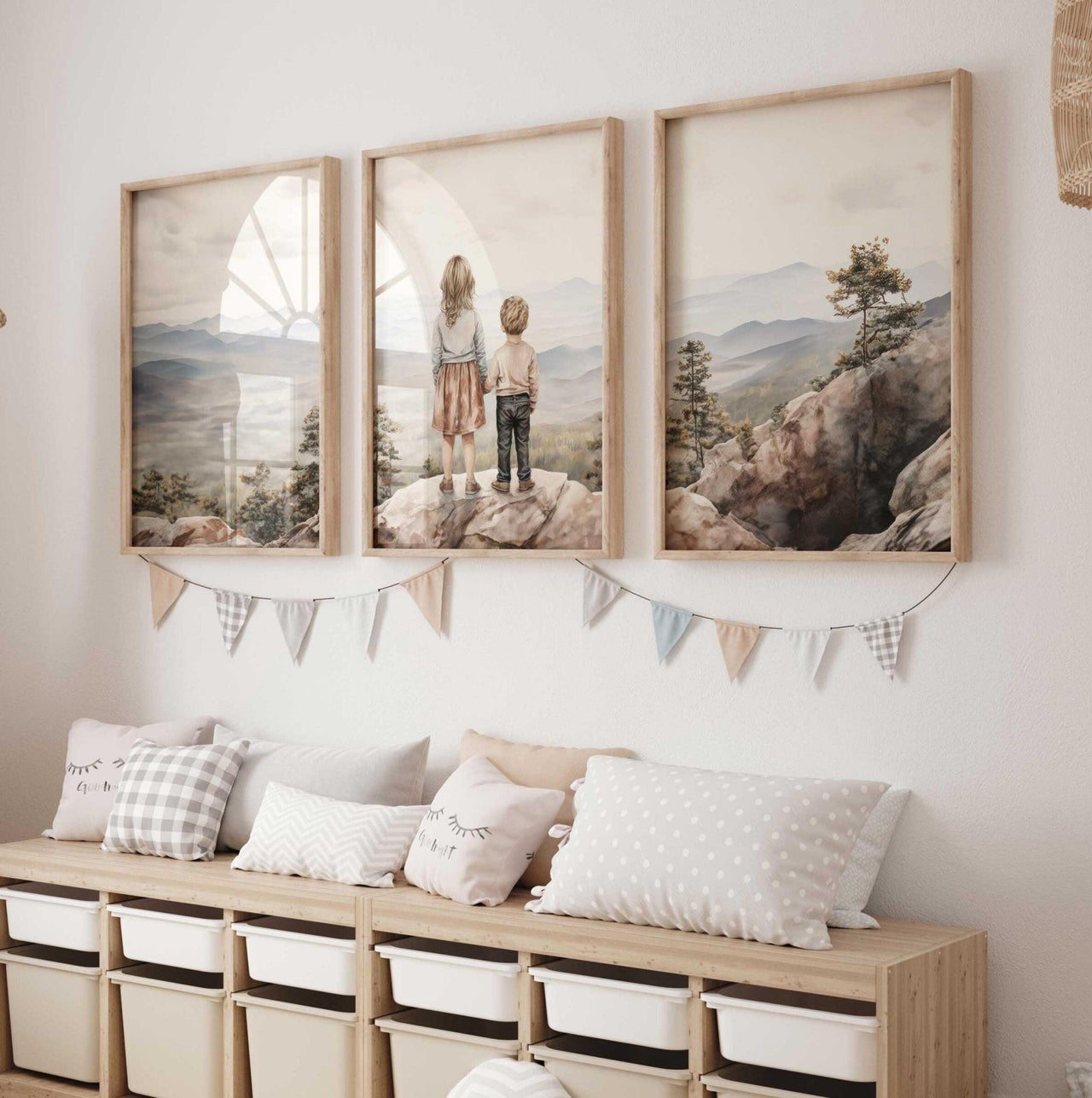 Brother & Sister Wall Art – Sibling Nursery Print for Kids Room • Set of 3