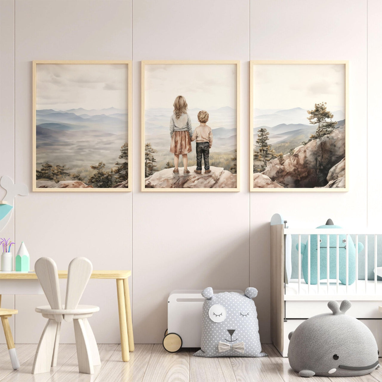 Brother & Sister Wall Art – Sibling Nursery Print for Kids Room • Set of 3