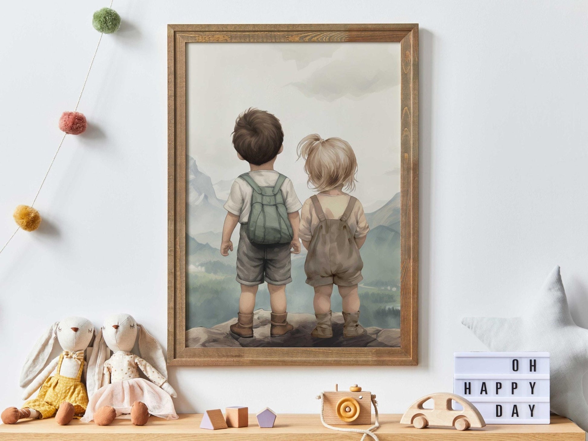 Brother & Sister Wall Art, Sibling Painting, Shared Gift Decor - WildfieldPrints