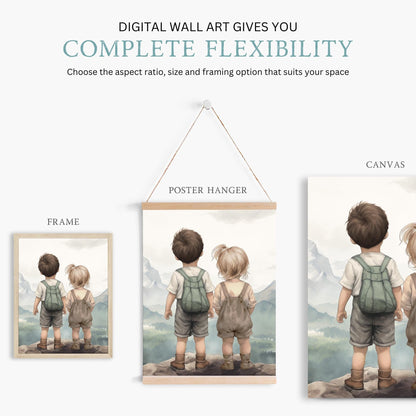 Brother & Sister Wall Art, Sibling Painting, Shared Gift Decor - WildfieldPrints