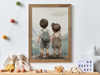 Brother & Sister Wall Art, Sibling Room Decor, Shared Toddler Room Print, Adventure Art Kids, Brother Sister Nursery, Printable Sibling Art - My Store