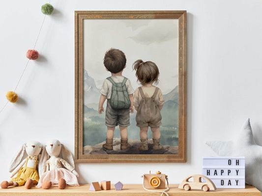 Brother & Sister Wall Art, Sibling Room Decor, Shared Toddler Room Print, Adventure Art Kids, Brother Sister Nursery, Printable Sibling Art - My Store