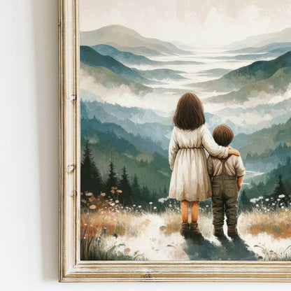 Brother & Sister Wall Art, Siblings Adventure Decor, Toddler Print - WildfieldPrints