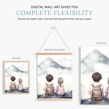 Brother & Sister Wall Decor, Boy and Girl Prints, Woodland Animals - WildfieldPrints