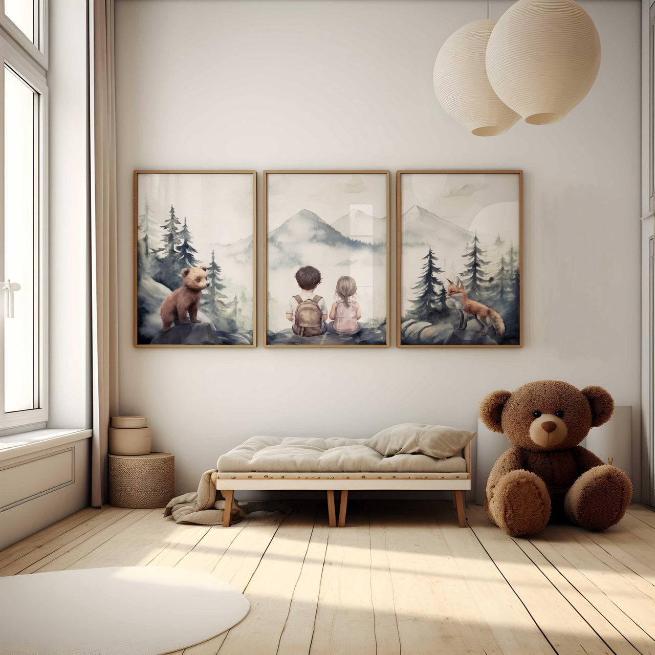 Woodland Animals Wall Art – Siblings Nursery Print • Set of 3