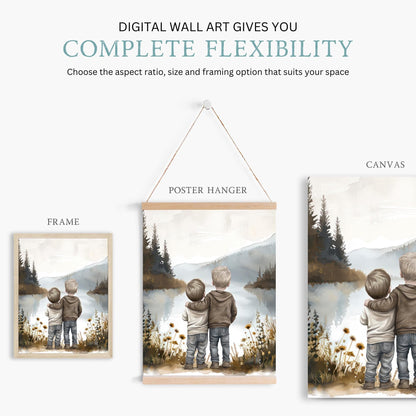 Brother Wall Art, Boys by Lake Decor, Two Brothers Painting - WildfieldPrints