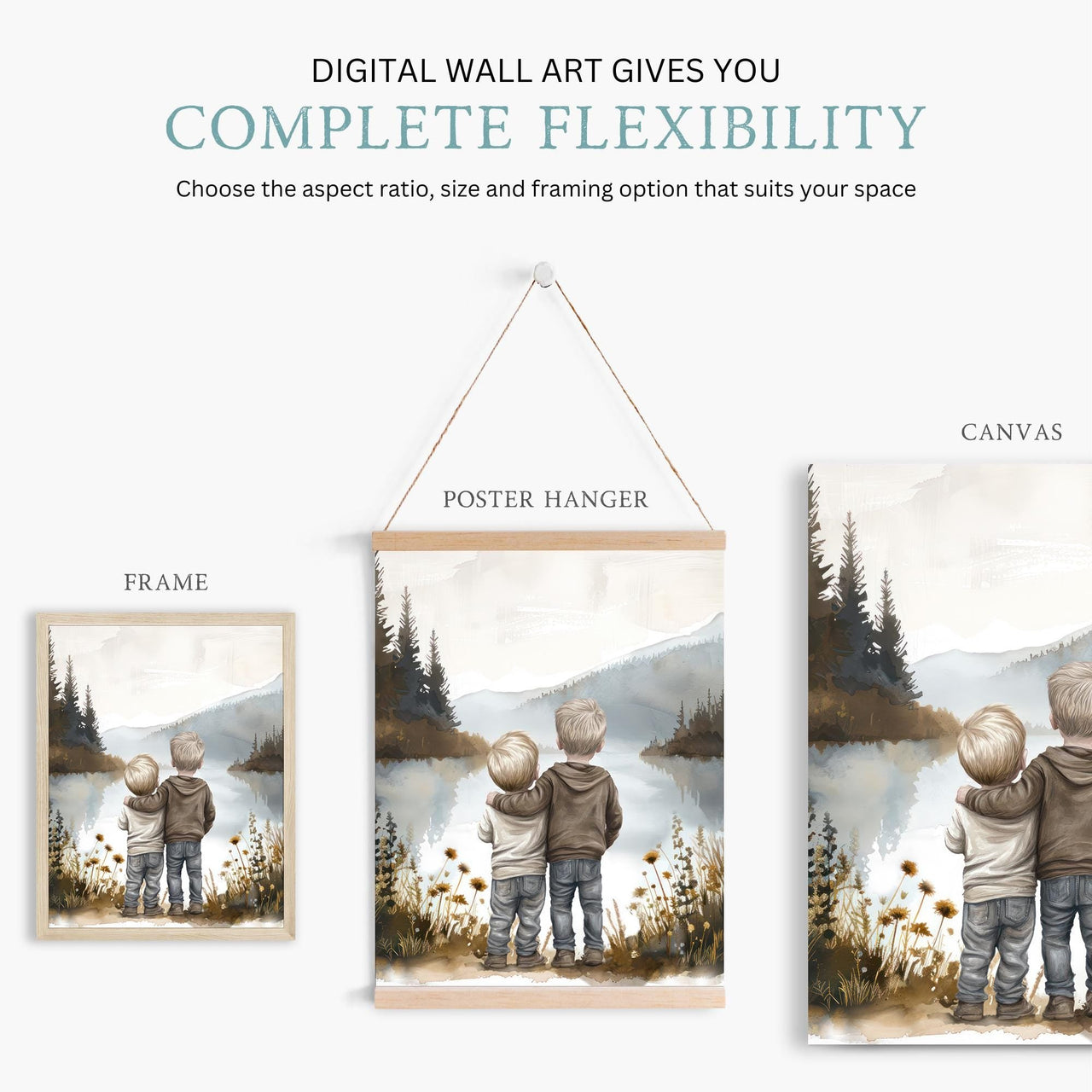 Brothers by a Lake Print – Childhood Boys Room Wall Decor