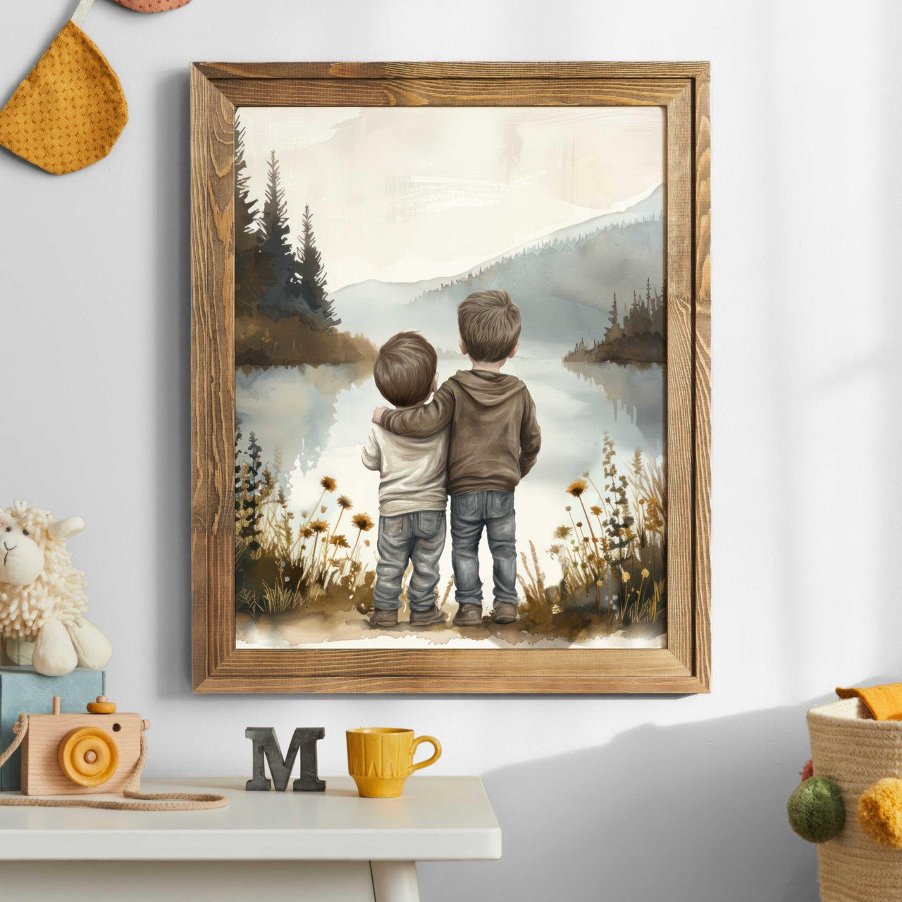 Brothers by a Lake Print – Sibling Boys Room Wall Decor