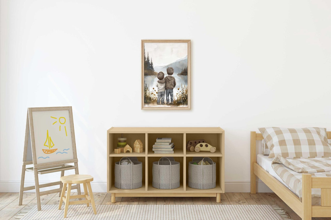 Brothers by a Lake Print – Sibling Boys Room Wall Decor