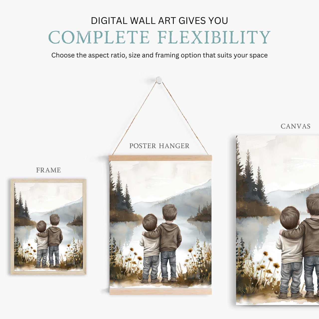Brothers by a Lake Print – Sibling Boys Room Wall Decor
