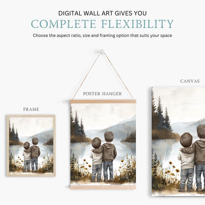 Brother Wall Art, Brothers by a Lake, Charming Room Decor - WildfieldPrints