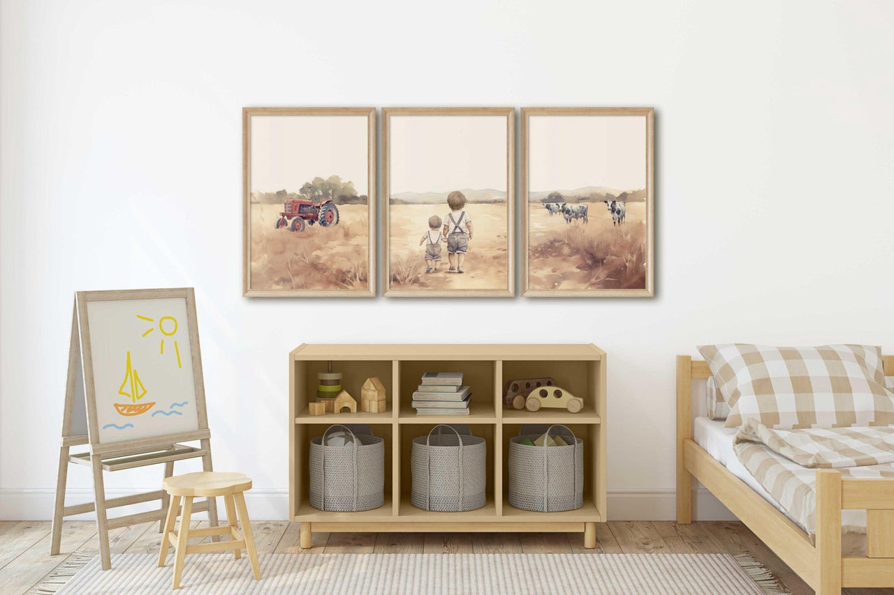 Farmhouse Tractor Wall Art – Countryside Boys Room Decor • Set of 3