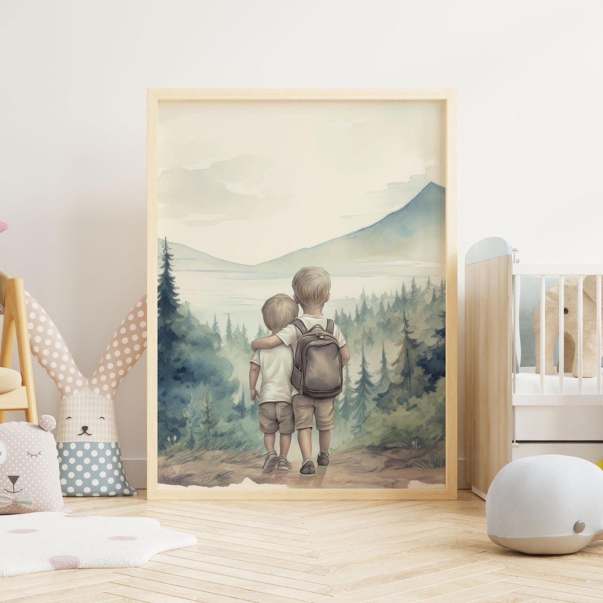 Brother Wall Art, Forest Adventure Decor, Two Boys Painting - WildfieldPrints