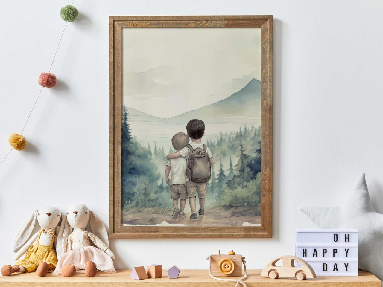 Two Boys Wall Decor – Forest Nursery Print for Boys Room