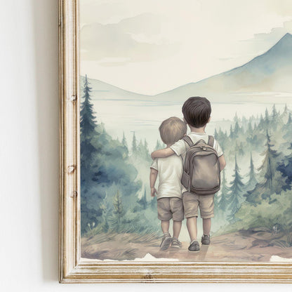 Brother Wall Art, Two Boys Print, Forest Nursery Decor - WildfieldPrints