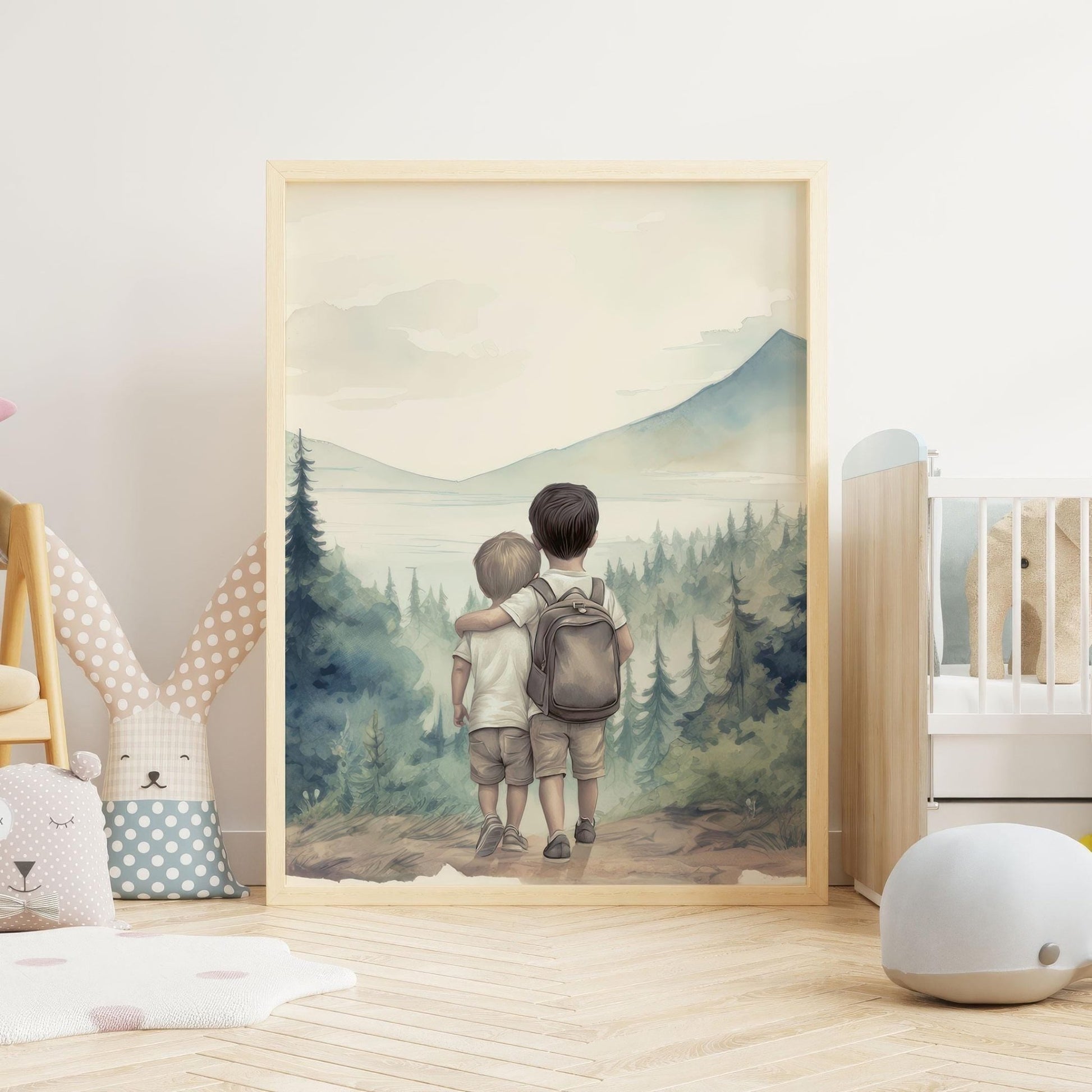 Brother Wall Art, Two Boys Print, Forest Nursery Decor - WildfieldPrints